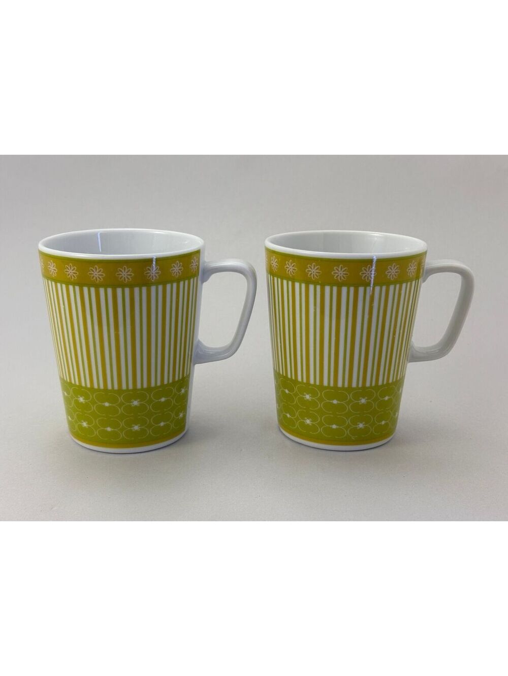 IKEA Retro Green Patterned Ceramic Coffee Mugs Set of 2
